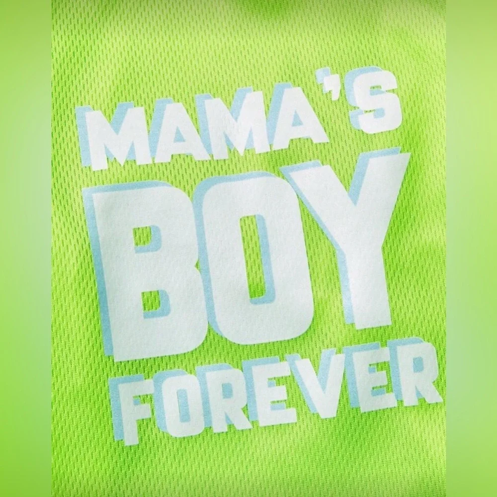 Neon Green Dog Shirt with 'Mama's Boy Forever' Print